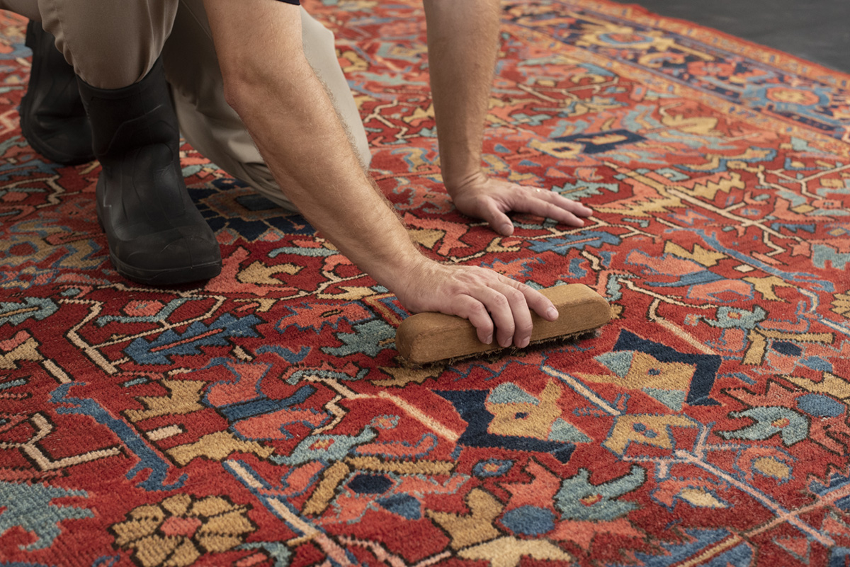 Aladdin cleaning specialists hand-clean fringe and comb rug pile followed by a final inspection of the oriental rug
